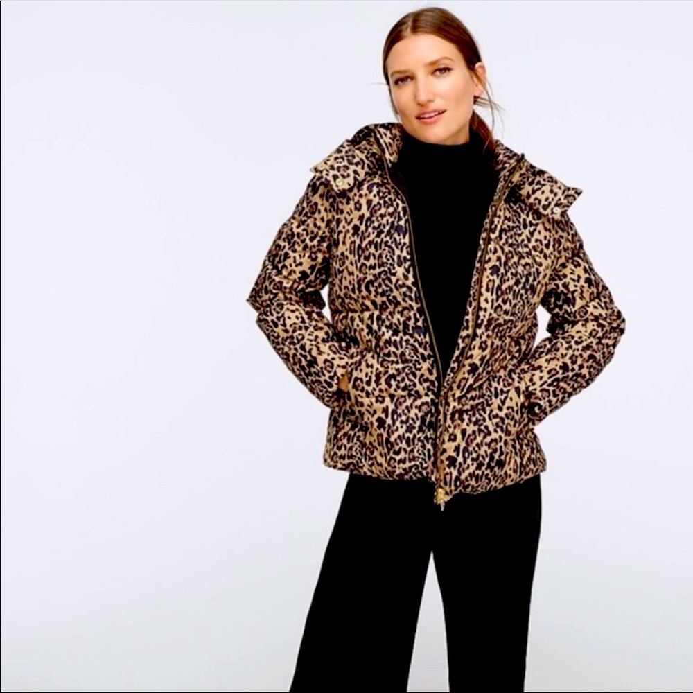 J Crew leopard puffer jacket - small